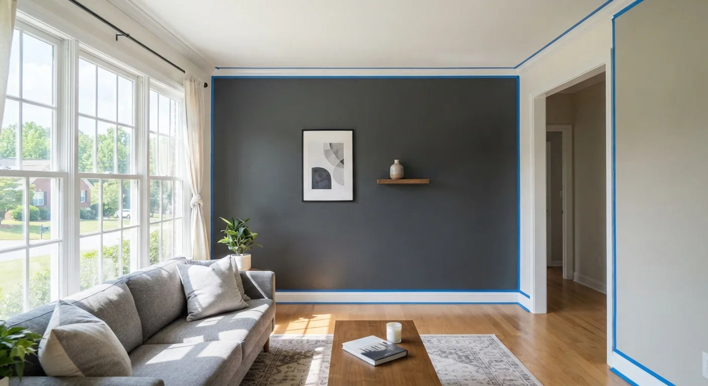 Detailed brushwork on interior wall trim
